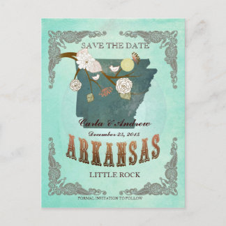 Green Aqua Save The Date -AR Map With Lovely Birds Announcement Postcard