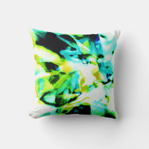 Green Aqua Yellow Black Floral Medley Design Cushion