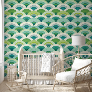 Green Arch Fish Scale Pattern Wallpaper