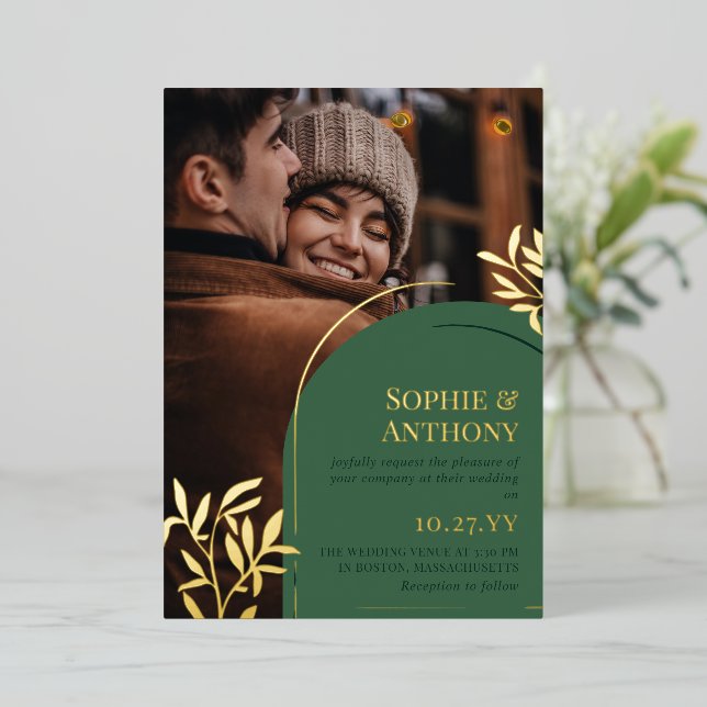 Green Arch Golden Greenery Photo Fall Wedding (Standing Front)