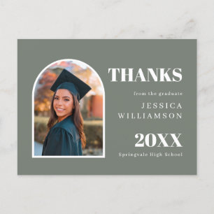 Green Arch Modern Photo Graduation Thank You  Postcard