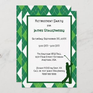 Green Argyle and Golf Party Invitation