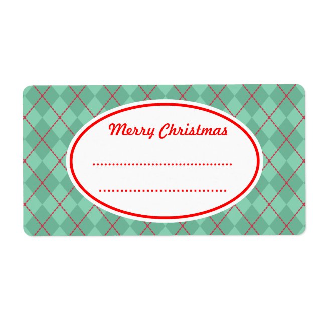 Green Argyle Merry Christmas Labels (Front)
