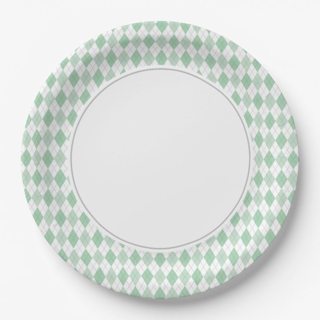 Green Argyle  Paper Plate (Front)