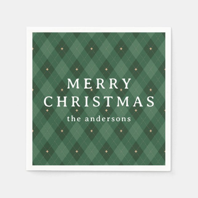 Green Argyle Pattern Holiday Greeting Classical Napkin (Front)