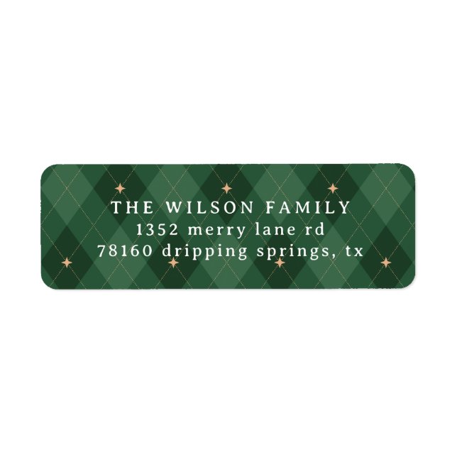 Green Argyle Pattern Holiday Greeting Classical Return Address Label (Front)
