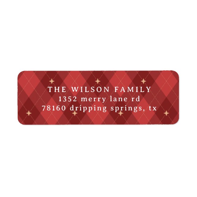 Green Argyle Pattern Holiday Greeting Classical Return Address Label (Front)