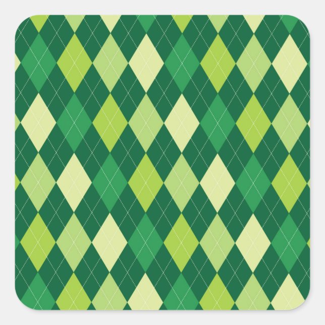 Green argyle pattern square sticker (Front)