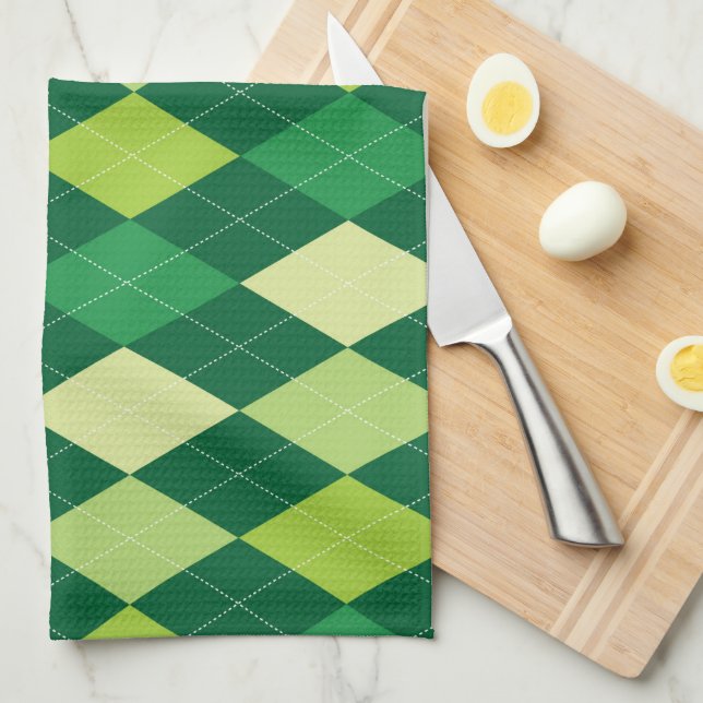 Green argyle pattern tea towel (Quarter Fold)