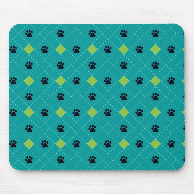 Green Argyle Paw Prints Mouse Pad (Front)