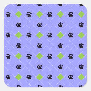 Green Argyle Paw Prints Square Sticker