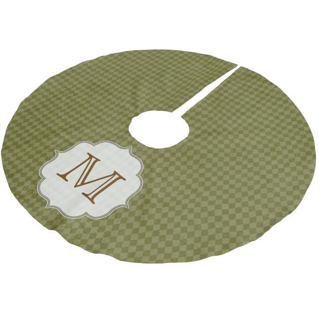 Green Argyle Print Monogram Initial Tree Skirt (Angled)