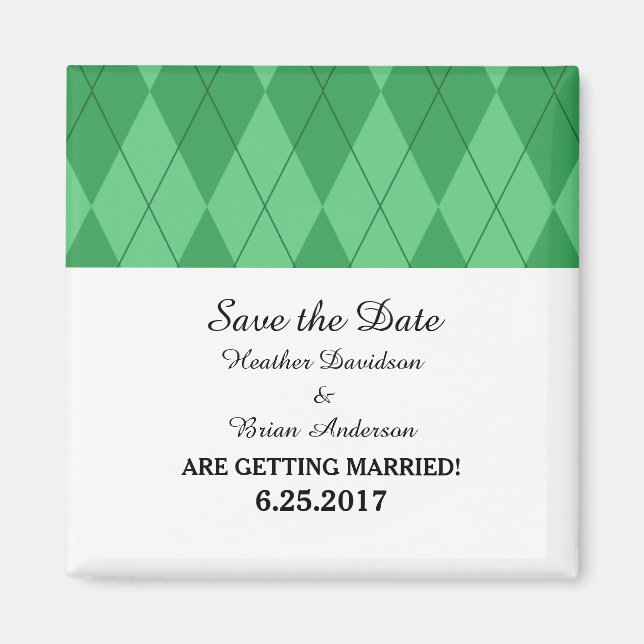 Green Argyle Save the Date Magnet (Front)