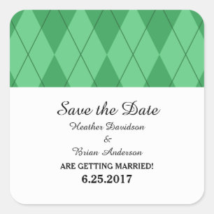 Green Argyle Save the Date Stickers
