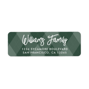 Green Argyle Tartan Plaid Family Return Address Return Address Label