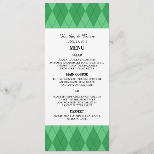 Green Argyle Wedding Menu (Front)