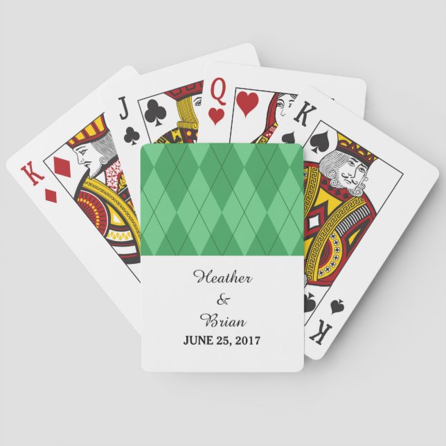 Green Argyle Wedding Playing Cards (Back)