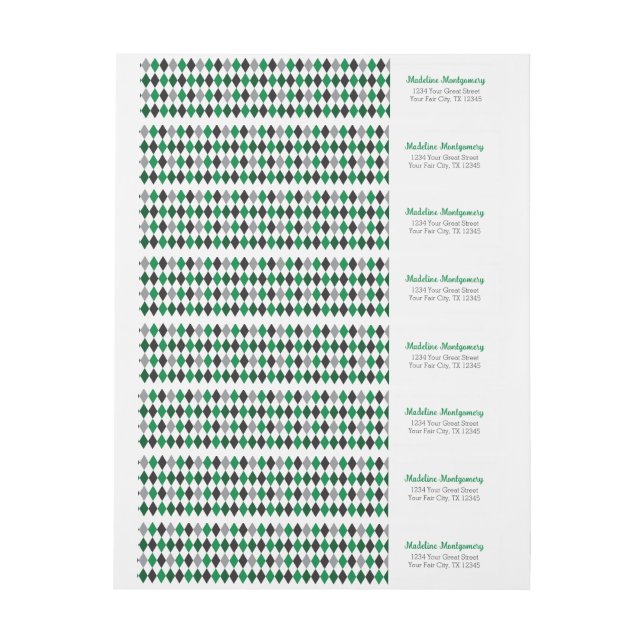 Green Argyle Wrap Around Label (Sheet)