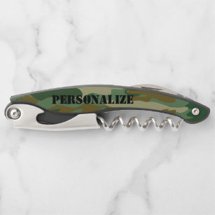 Green army camo camouflage corkscrew opener gift