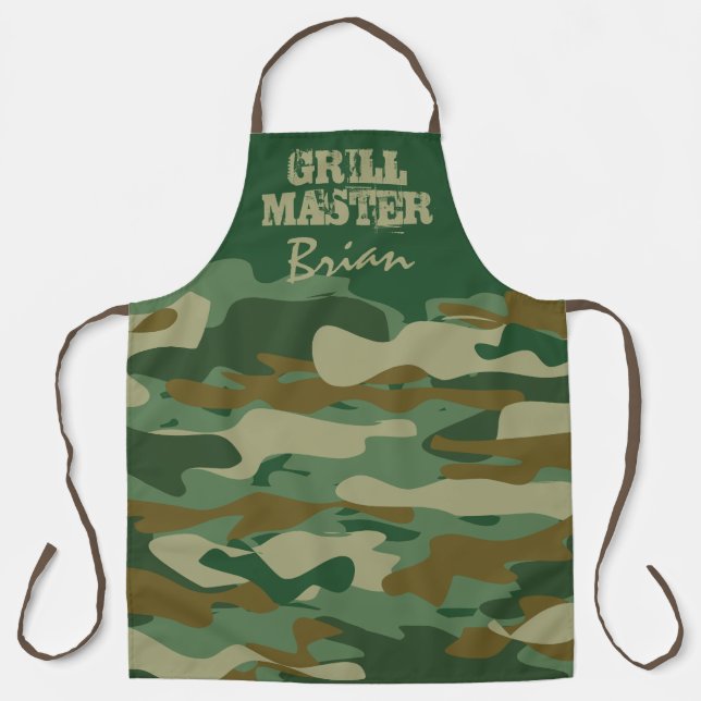 Green army camo camouflage grill master big BBQ Apron (Front)