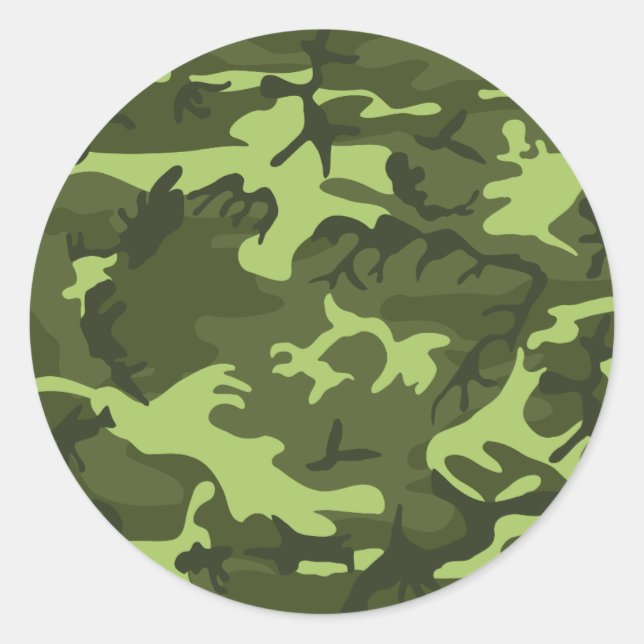 Green army camouflage design classic round sticker (Front)
