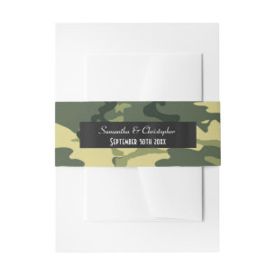 Green army camouflage wedding invitation belly band