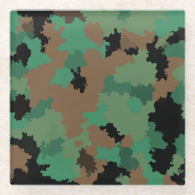 Green Army Jungle Camouflage Pattern Design  Glass Coaster (Front)