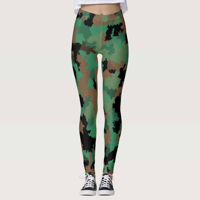 Green Army Jungle Camouflage Pattern Design  Leggings (Front)