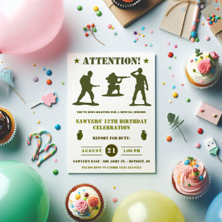 Green Army Men, Military, Army Camo Birthday Party Invitation