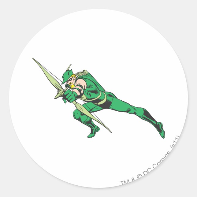 Green Arrow Crouches Classic Round Sticker (Front)
