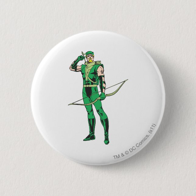 Green Arrow with Target 6 Cm Round Badge (Front)