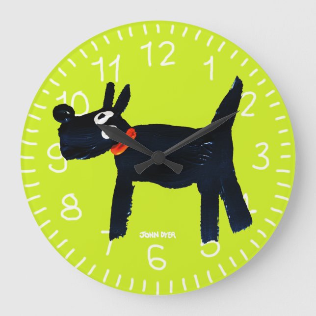 Green Art Clock: John Dyer Scotty Dog Large Clock (Front)