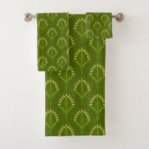 Green Art Deco Bath Towel Set