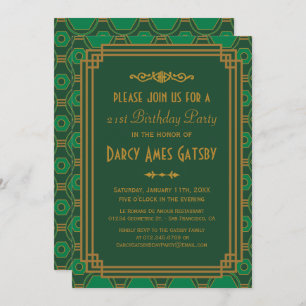 Green Art Deco Birthday Party Invitations