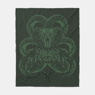 Green Art Deco Cobra Ornamental Symmetrical Snak Fleece Blanket