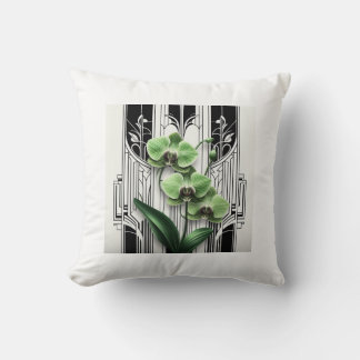 Green Art Deco Flowers Cushion