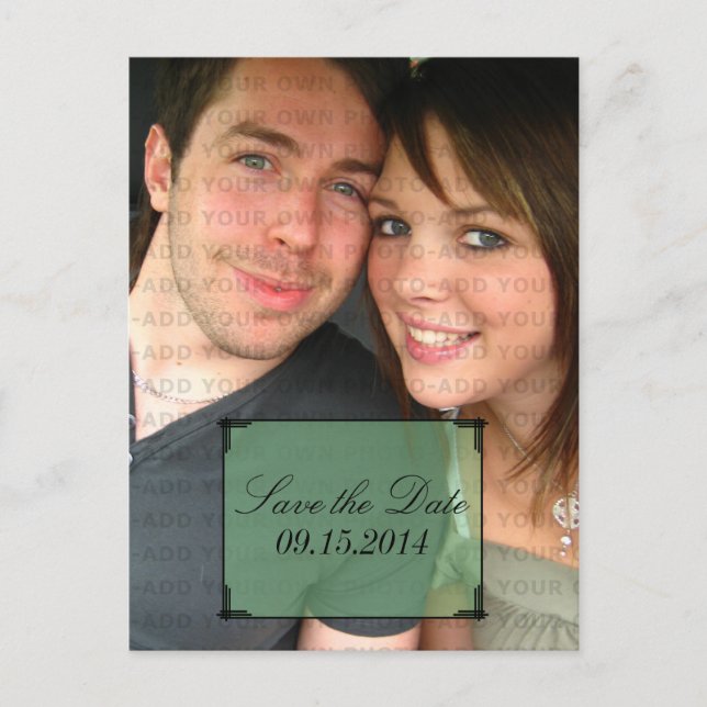 Green Art Deco Frame Save the Date Postcard (Front)