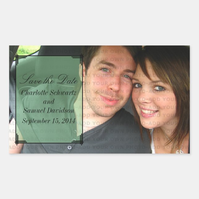 Green Art Deco Frame Save the Date Stickers (Front)