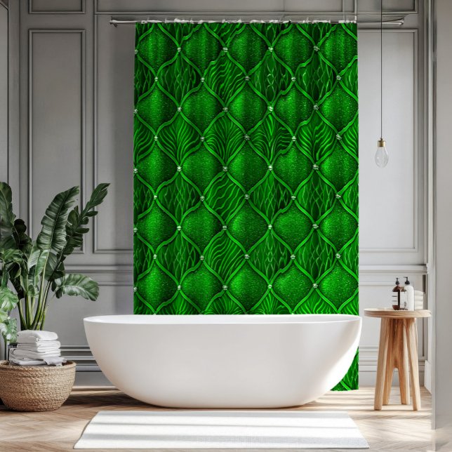 Green Art Deco Glam Pattern Shower Curtain (Creator Uploaded)