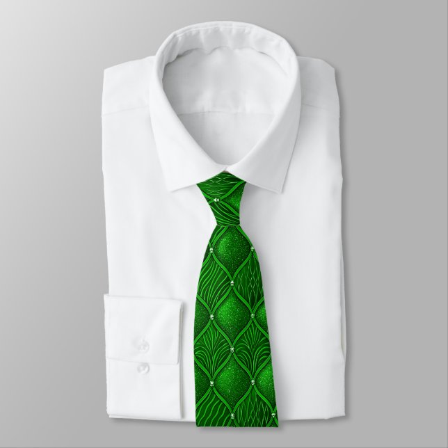 Green Art Deco Glam Pattern Tie (Tied)