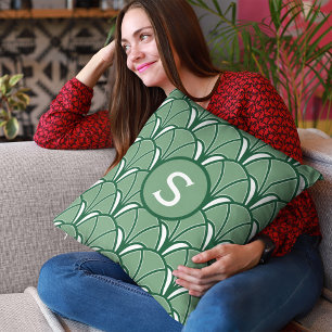Green Art Deco Monogram Cushion