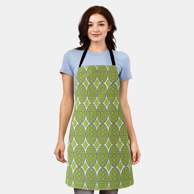 Green Art Deco Ovals Apron (Worn)