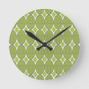 Green Art Deco Ovals Round Clock