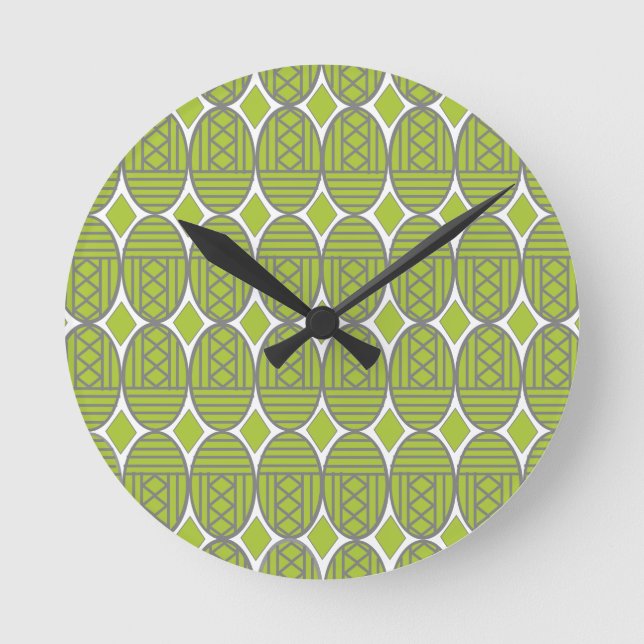 Green Art Deco Ovals Round Clock (Front)