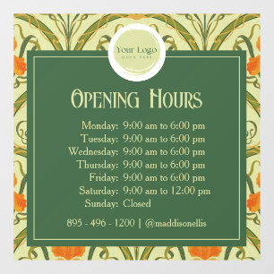 Green Art Nouveau Floral Opening Hours Sign