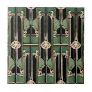 Green Art Nouveau Geometric Art Deco Ceramic Tile