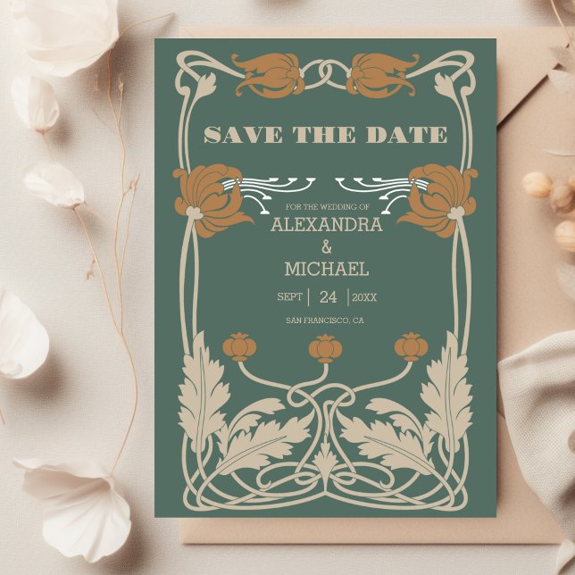 Green Art Nouveau Wedding Save The Date (Creator Uploaded)