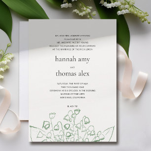 Green Art Sketch Lily Valley Modern Formal Wedding Invitation