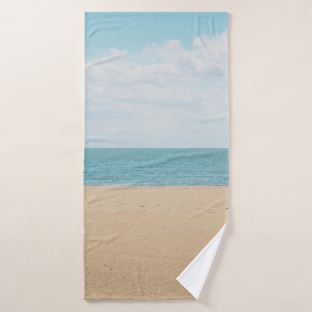 Green artificial palm tree on seashore bath towel (Bath Towel)