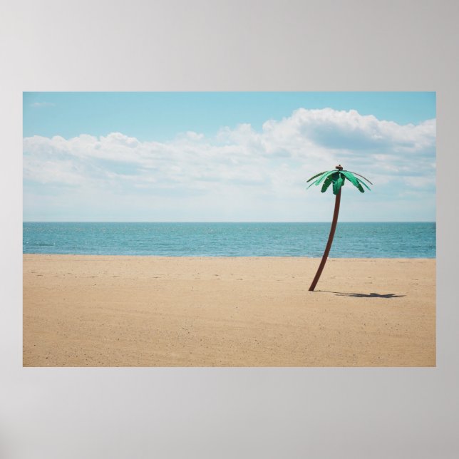Green artificial palm tree on seashore poster (Front)